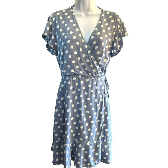 Rails Women's Periwinkle Leanne Polka Dot Wrap Dress Medium Mini Ruffle Trim - Picture 1 of 6